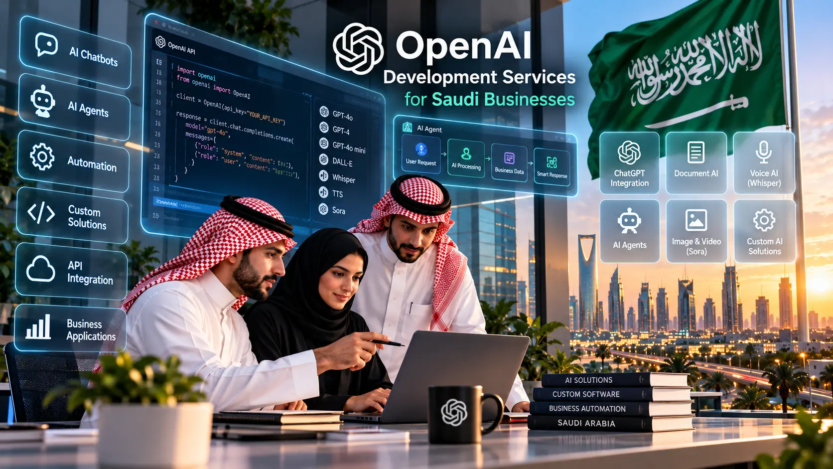 Explore OpenAI development services in Saudi Arabia for AI apps, automation, chatbots, agents, and custom business solutions built around your needs.